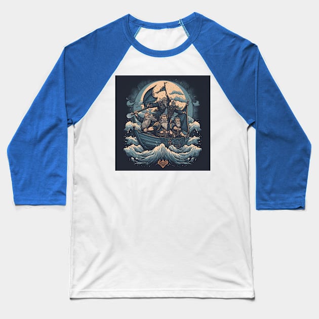 Viking Raiders on Longships Baseball T-Shirt by Grassroots Green